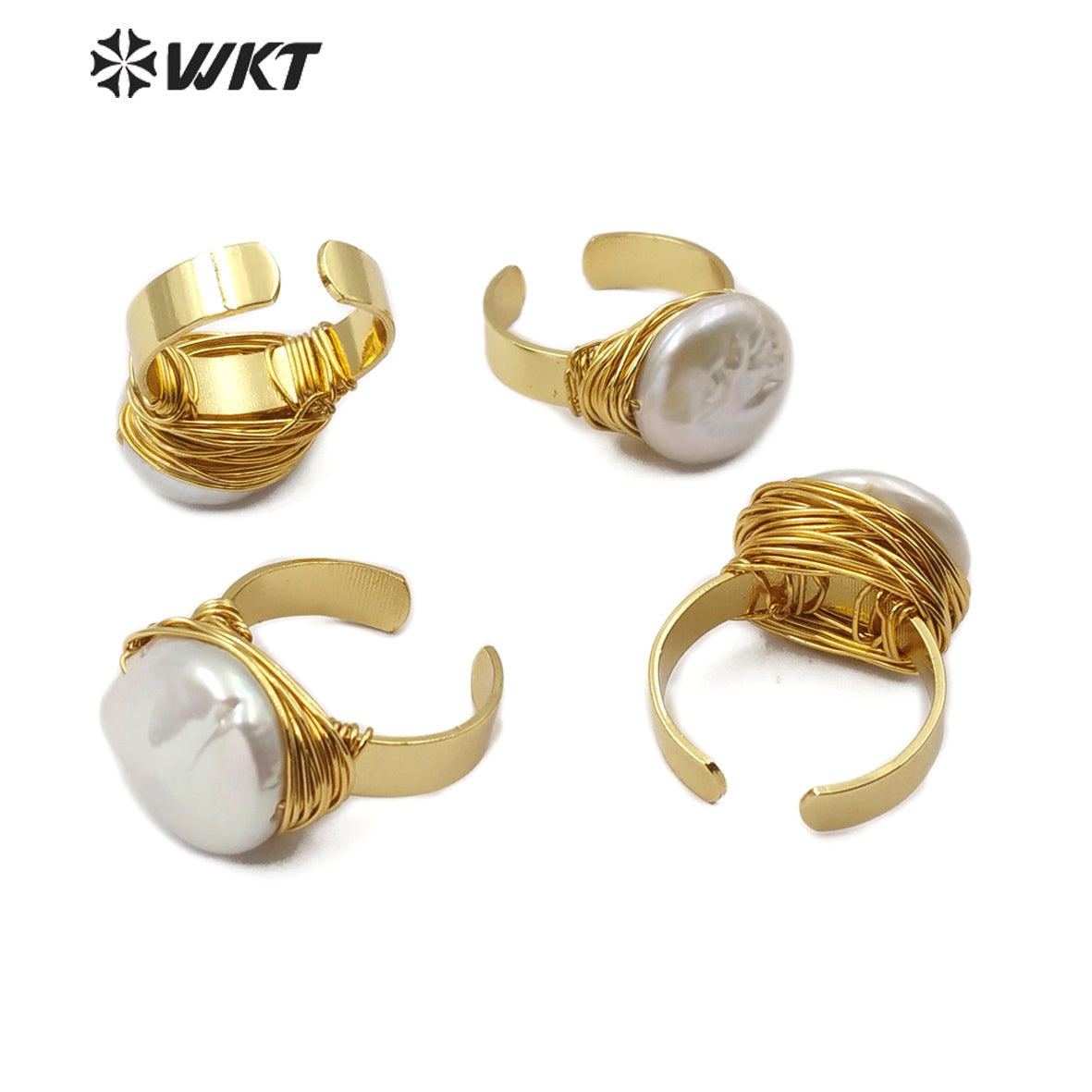 WT-R340 Newest Jewelry Wire Wrapped Pearl Ring Natural Pearl Gold Electroplated Ring Women Fashion Charm Jewelry Ring