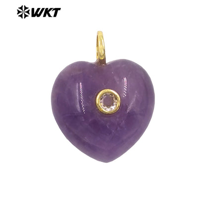 WT-P2111 Delicate Romantic Zircon And Natural Gemstones Smooth Heart Shape Little Pendants For Female Necklaces Making