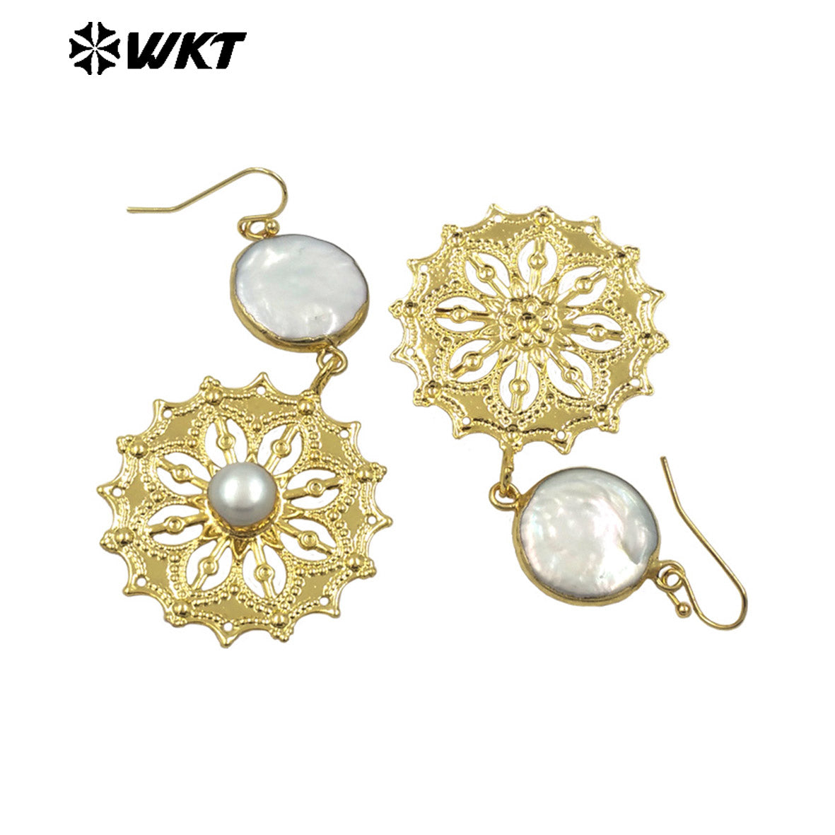WT-MPE150 Hot Sales Beautiful Fashion Women Earrings With Natural Freshwater Pearl 18K Gold Plated Exquisite Ladies Jewelry
