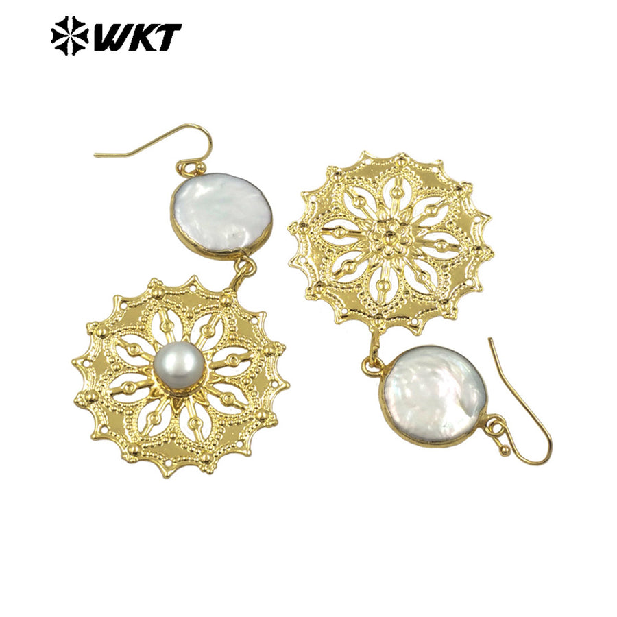 WT-MPE150 Hot Sales Beautiful Fashion Women Earrings With Natural Freshwater Pearl 18K Gold Plated Exquisite Ladies Jewelry
