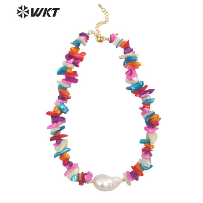 WT-JN183 Wholesale Fashion Populared Vintage Irregular Shell Beads Baroque Pearl Necklace Women Hand Strand Beads Shell Necklace