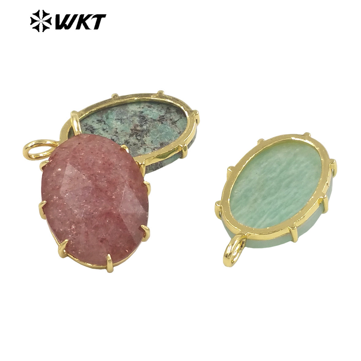 WT-P1912 New Precious Stone Design Pendant 18k Real Gold Plated Claw Setting Oval Amazonite Amethyst Stone Pendants for Birthday