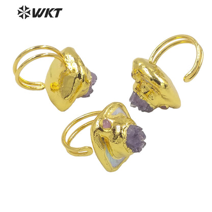 WT-MPR030 Sophisticated Design Ring Craft Pearl Ring Natural Stone Amethyst Shape 18k Gold Plated Women Stone Rings