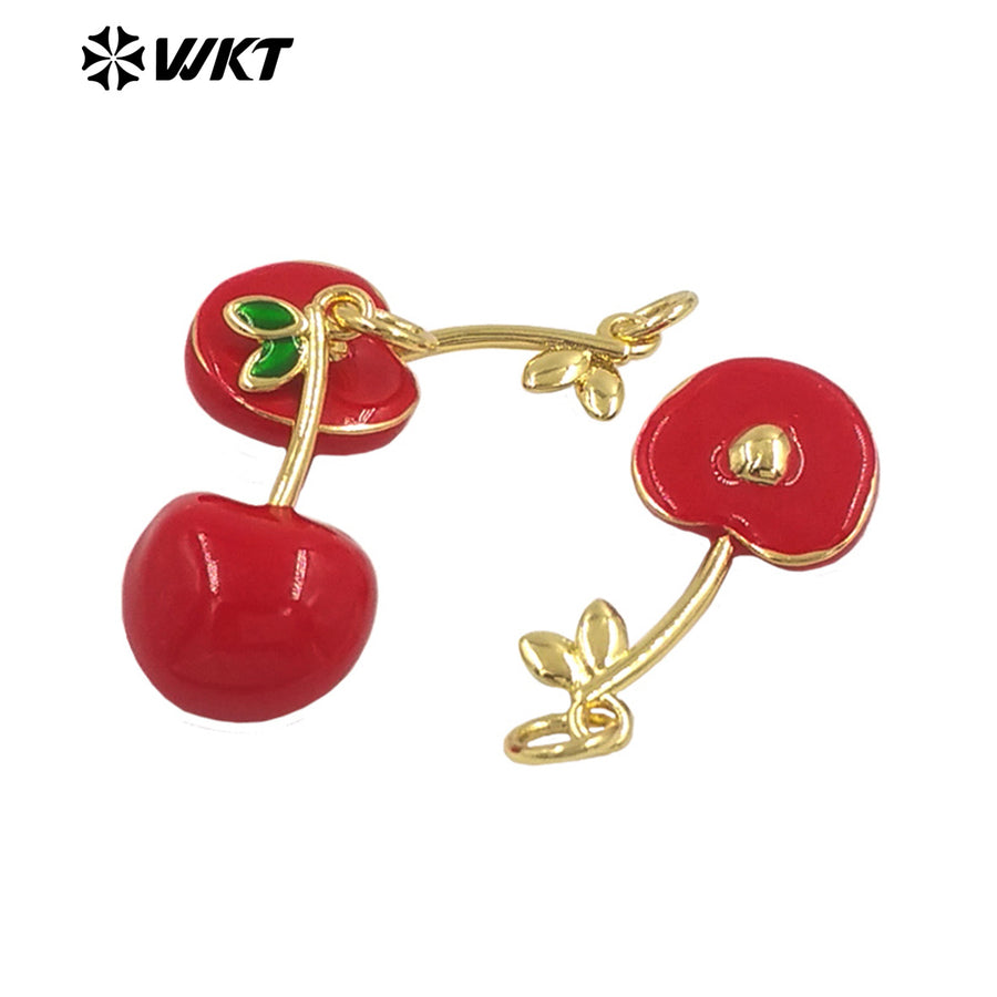 JFE152 Exquisite Romantic Half Cherry Fruit Pendant Gold Electroplated Charms High Quality Yellow Brass With Drop Oil Accessory