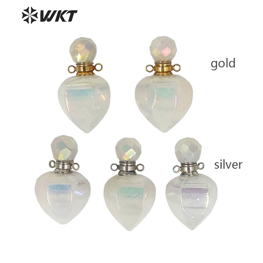 WT-P1653 Newest Natural White Aura Crystal Quartz Essencial Oil Pendant for Necklace Design Hot Aura Quartz Perfume Bottle
