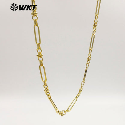 WT-BC276 Good Quality Yellow Brass Gold Electroplated Round And Rectangle Splicing Design Chain For Women Bracelets DIY