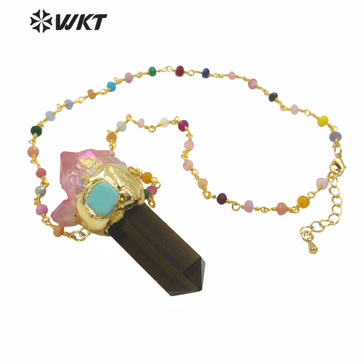 WT-N1255 Wholesale Unique Druzy Cluster Quartz Point Necklace Women Fashion Gold Big Chunky Spirit Point Necklace