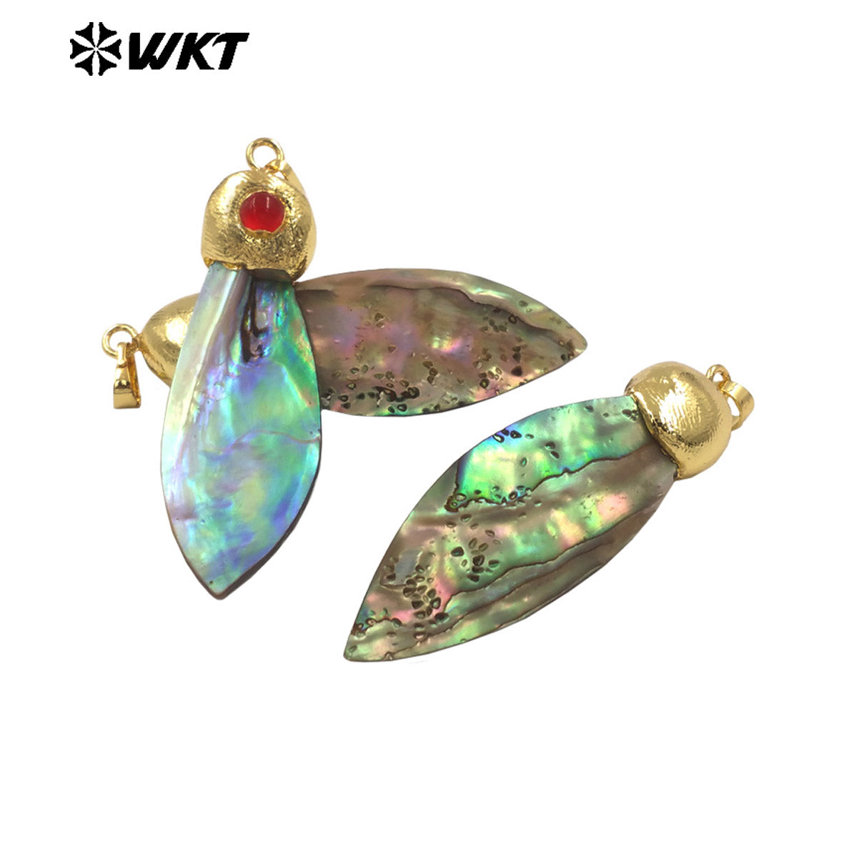 WT-JP447 Wholesale Vintage Design Gold Plated Natural Abalone Shell Sword Shape Little Pendants As Earrings Necklace DIY Finding