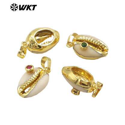 WT-JP141 Specially Designed Natural Cowrie Shell Pendant with Half Plating and Multiple Color Beads Natural Cowrie Pendant