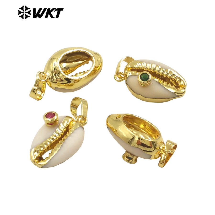 WT-JP141 Specially Designed Natural Cowrie Shell Pendant with Half Plating and Multiple Color Beads Natural Cowrie Pendant