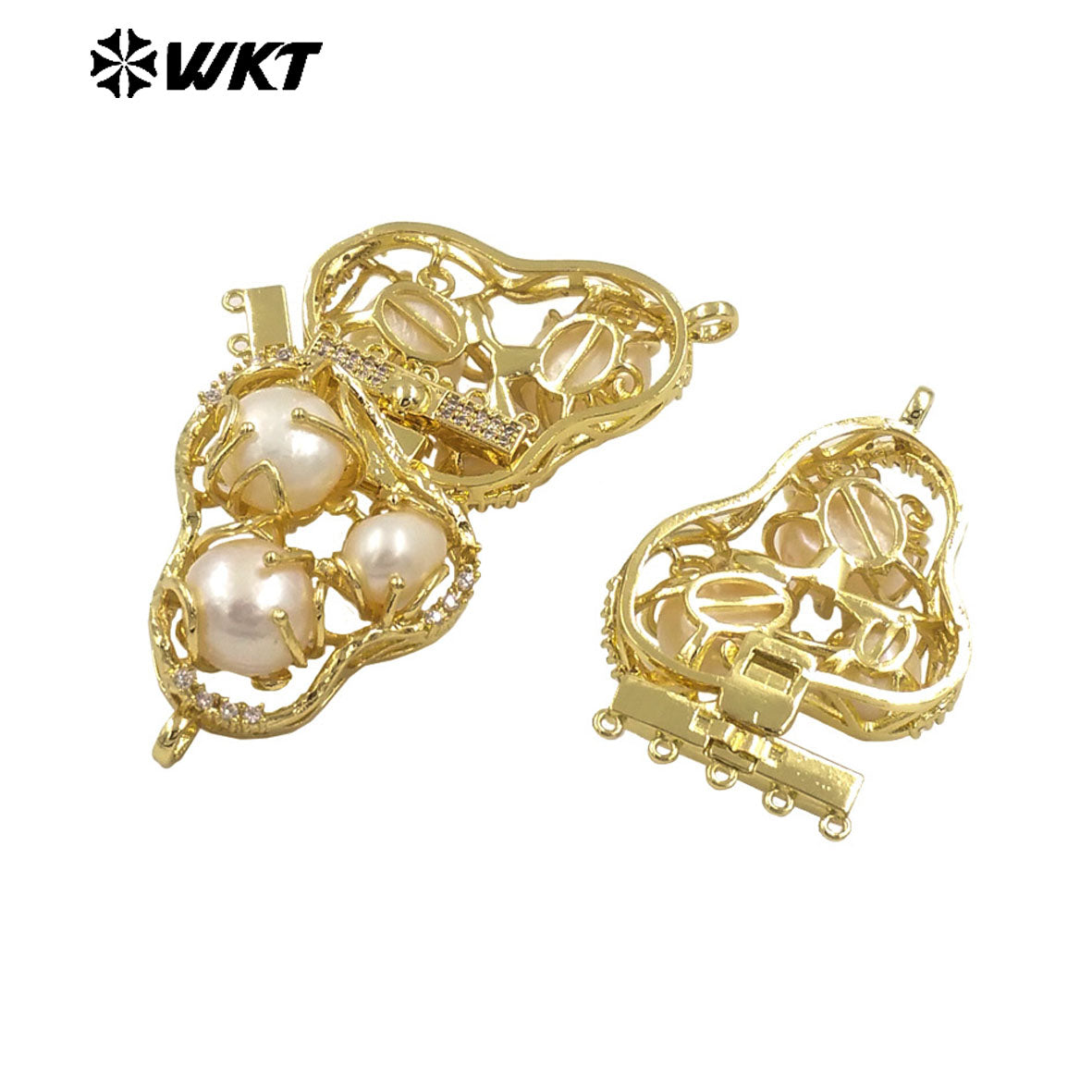 WT-JP400 Gorgeous Handmade Triple Natural Freshwater Pearl Jewelry Conector for Necklace Design