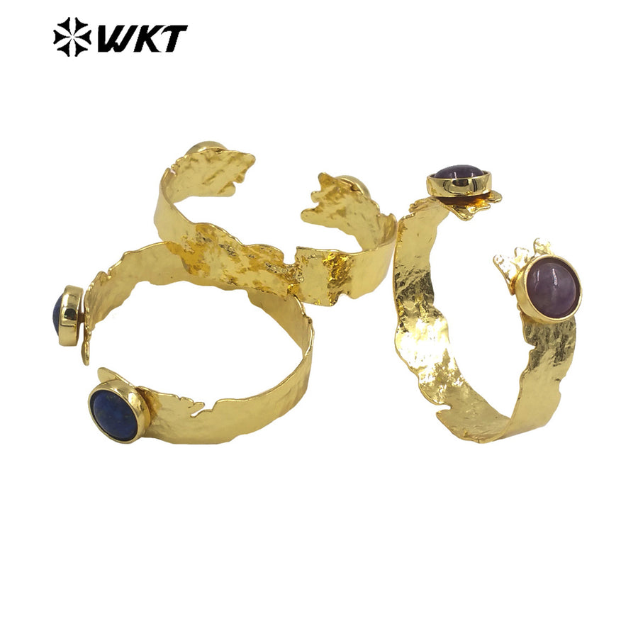 WT-B631 WKT New Handmade Lovely Trendy Gift for Women Lucky Bracelets C Shaped Natural Colorful Gemstone Opening Bracelets