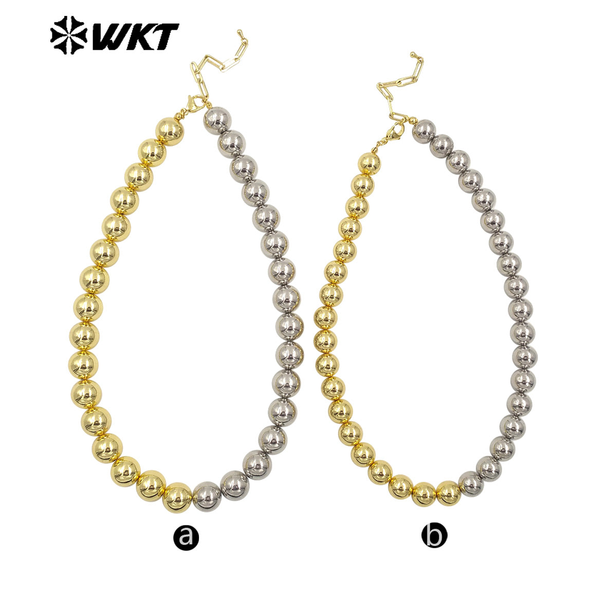 WT-JFN12 Wholesale Fashion 18k Real Gold Plated Double Color Mixsure Design Unique Brass Ball Beads Necklace