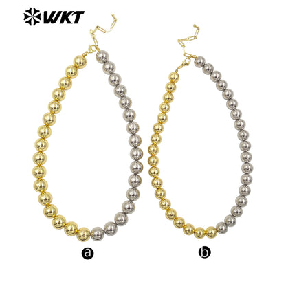 WT-JFN12 Wholesale Fashion 18k Real Gold Plated Double Color Mixsure Design Unique Brass Ball Beads Necklace
