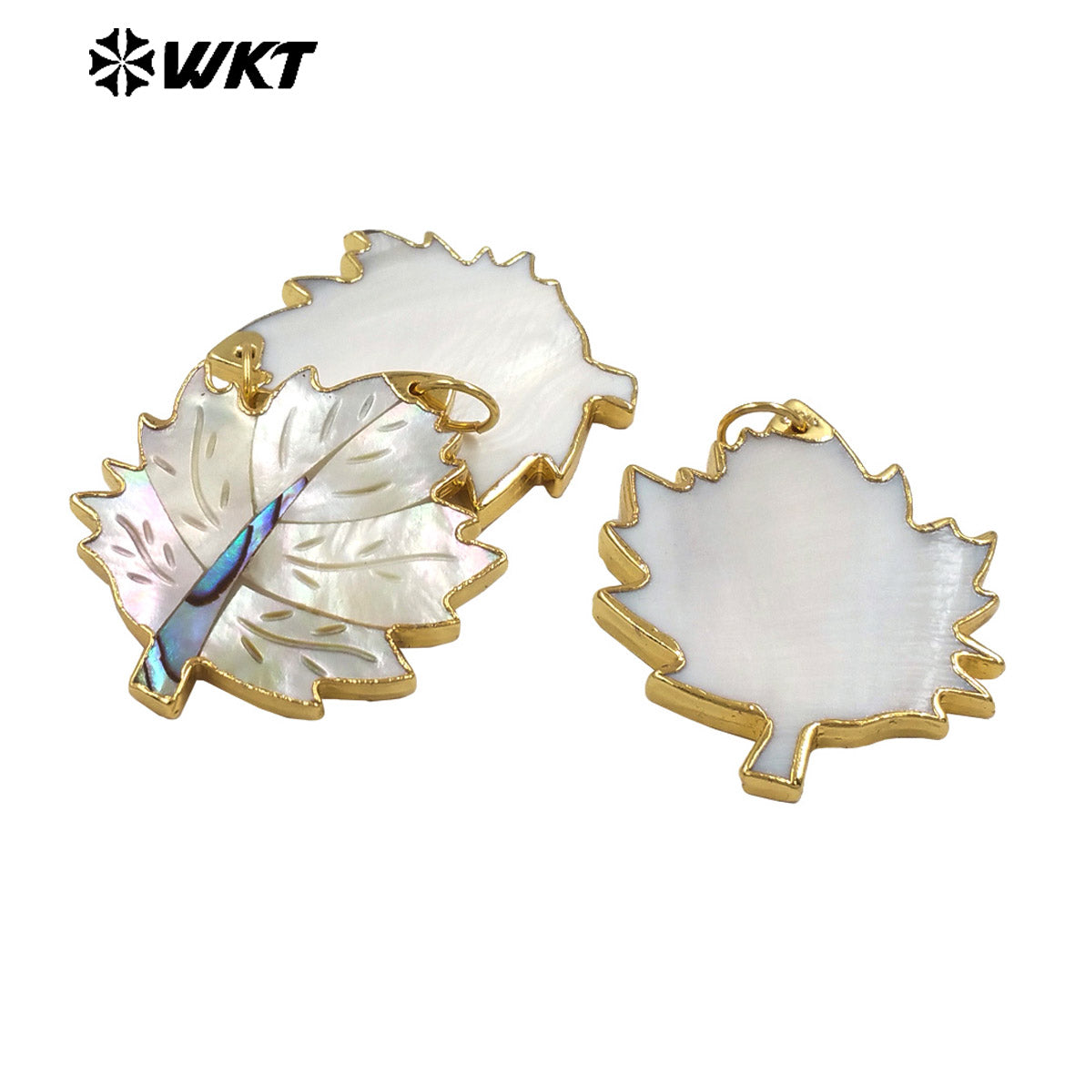 WT-JP450 Fashionable Gold Plated Natural White Shell Romantic Maple Leaves Shape Pendant For Jewelry Handmade Accessories