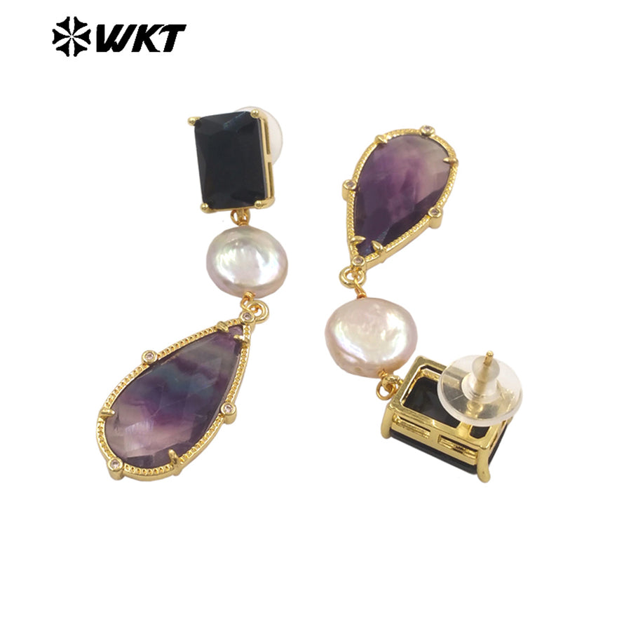 ME121 Wholesale Gold Plated Women Gemstones Earrings Jewelry Natural Amazonite Stone WaterBDrop Shape Romantic Ladies Gift