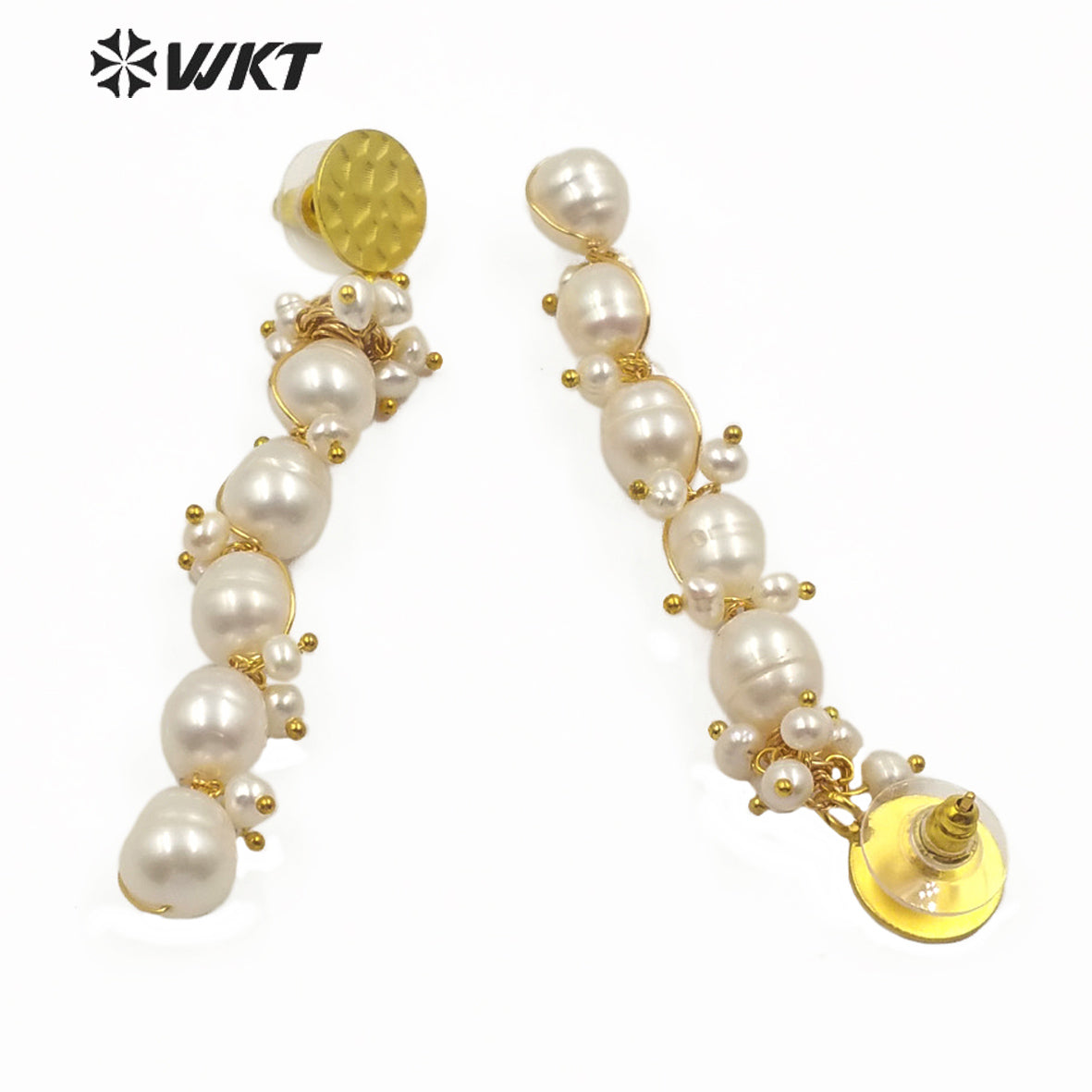 WT-MPE020 Stylish Pearl Beads Earring With Gold Plated Women Charming Jewelry Wire Wrapped Freshwater Pearl Dangle Earring