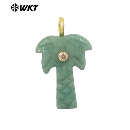 WT-P2109 Exquisite Design Zircon And Natural Gemstones Carved Coconut Trees Shape Pendants As Women Fashion Jewelry Accessory