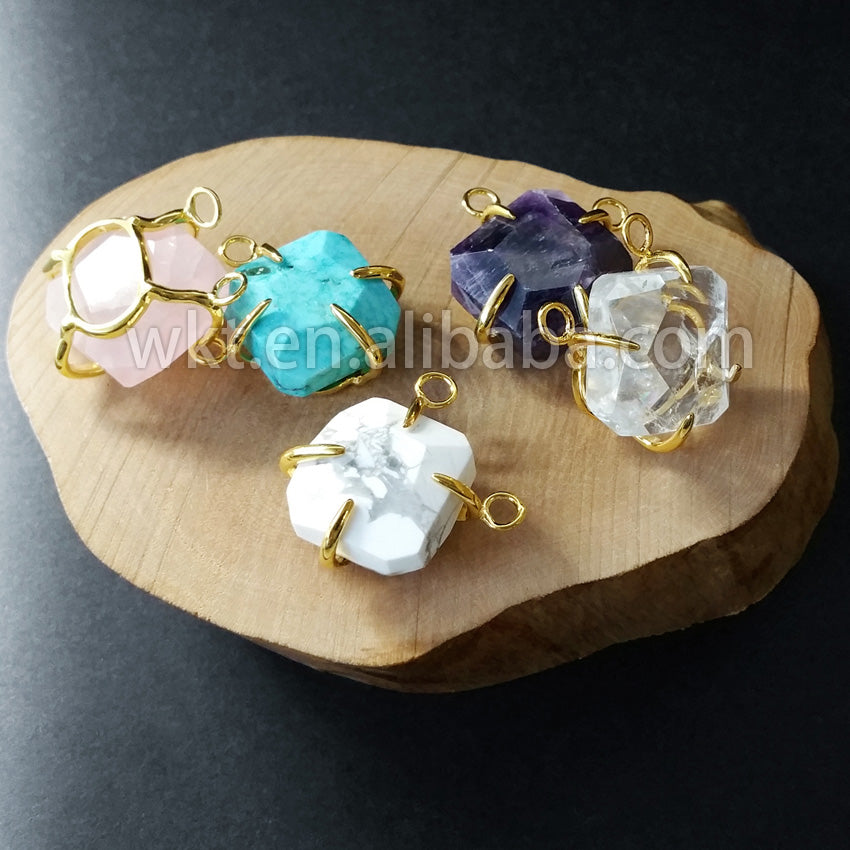 WT-P766 WKT Hot Natural square Faceted Claw Prong Setting Natural Gemstone Pendant 18k Real Gold Plated Quartz Stone Pendant