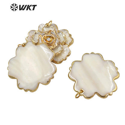 WT-JP241Wholesale New Amazing Hand Carved Big Shell Flower Pendant with Gold Trim Fashion Beauty Natural White Shell Flower
