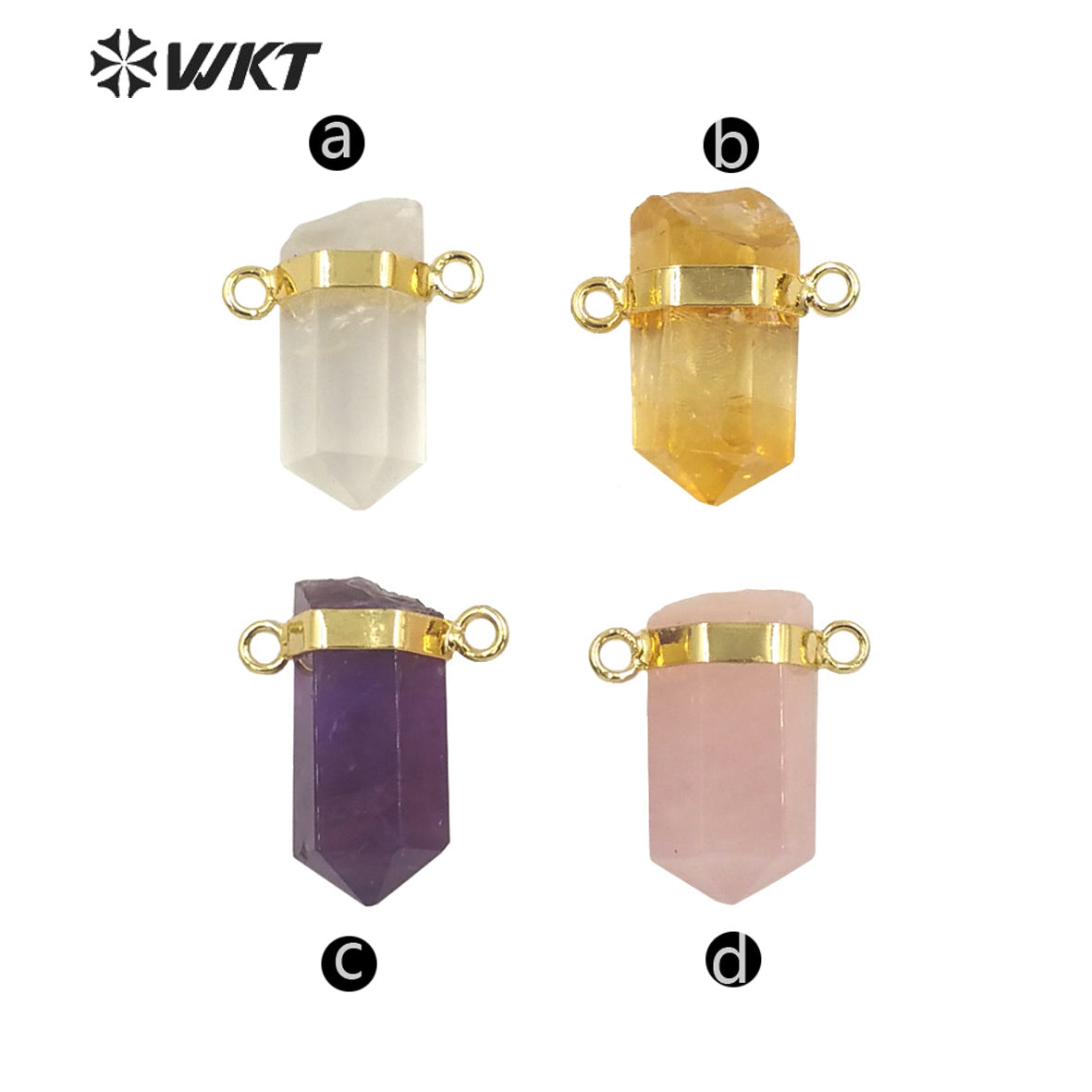 WT-P1763 Graceful Double Loops Hexagonal Cylinder Natural Stone Pendant Energy Citrine Crystal Pillar Pink Quartz Amethyst