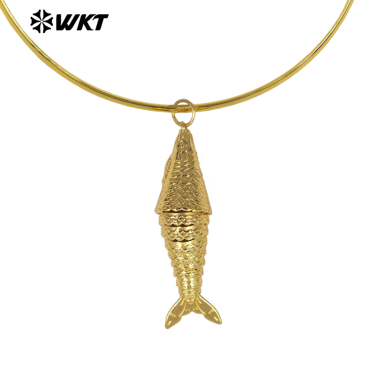 WT-N1540 Popular Vintage Style Gold Plated Choker With Yellow Brass Metal Fish Pendant Necklace For Friends Birthday Gift