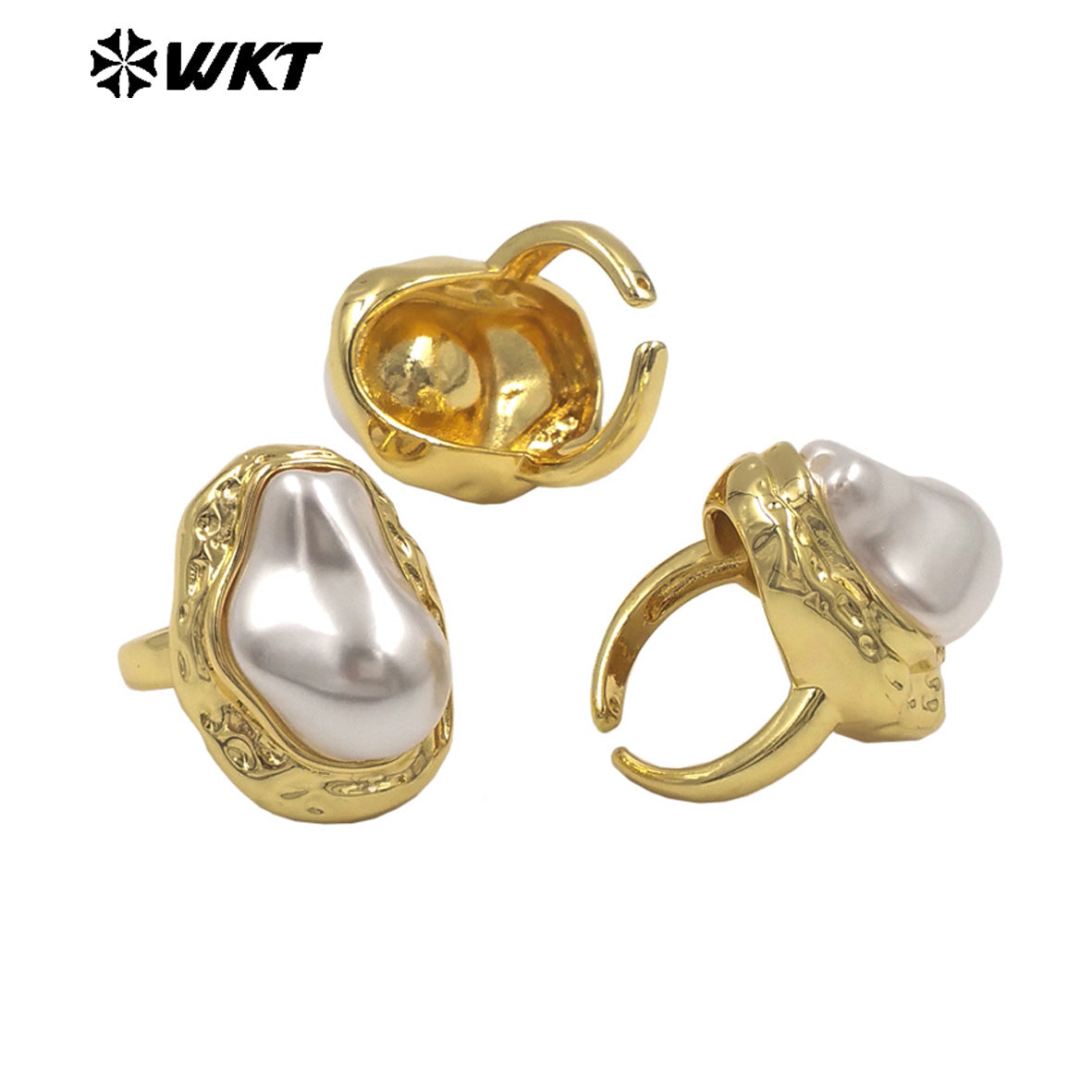 WT-MPR155 Fashion Luxury Gold Electroplated Irregular Artificial Pearl Adjustable Women Ring For Daily Wearing Jewelry