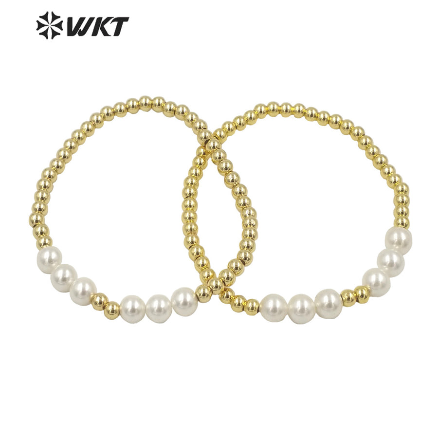 WT-MPB042 WKT 2022 Hot Style Retro Court Natural Freshwater Pearl Bracelet Stitching Gold Small Beads Bracelet Gift Jewelry