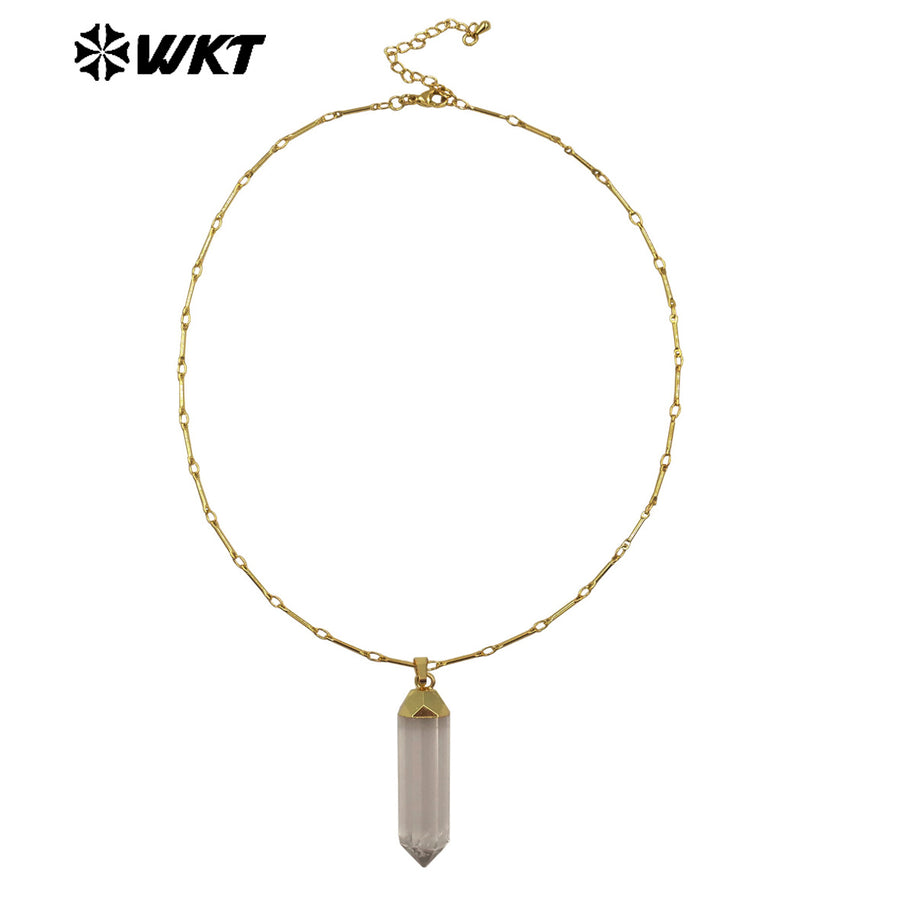 WT-N1490 High Quality Natural Crystal Quartz Point Stone Necklace With Gold Electroplated Classical Style for Jewelry Gift