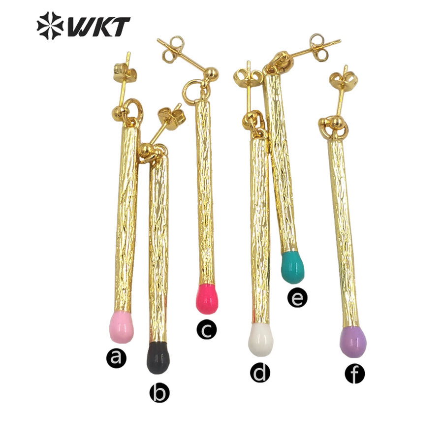 WT-E686 Fashion Simple Long Stick Sexy Earrings Candy Color 18k Real Gold Plated Straight Dangle Pendant Earrings for Party