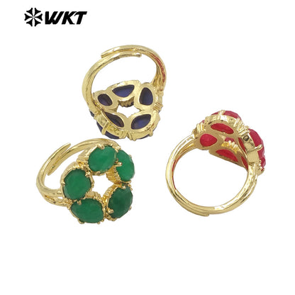 WT-R528 Wholesale New Colorful Gemstone Made Assemble Flower Stone Women Ring With Claw Setting for Anniversary
