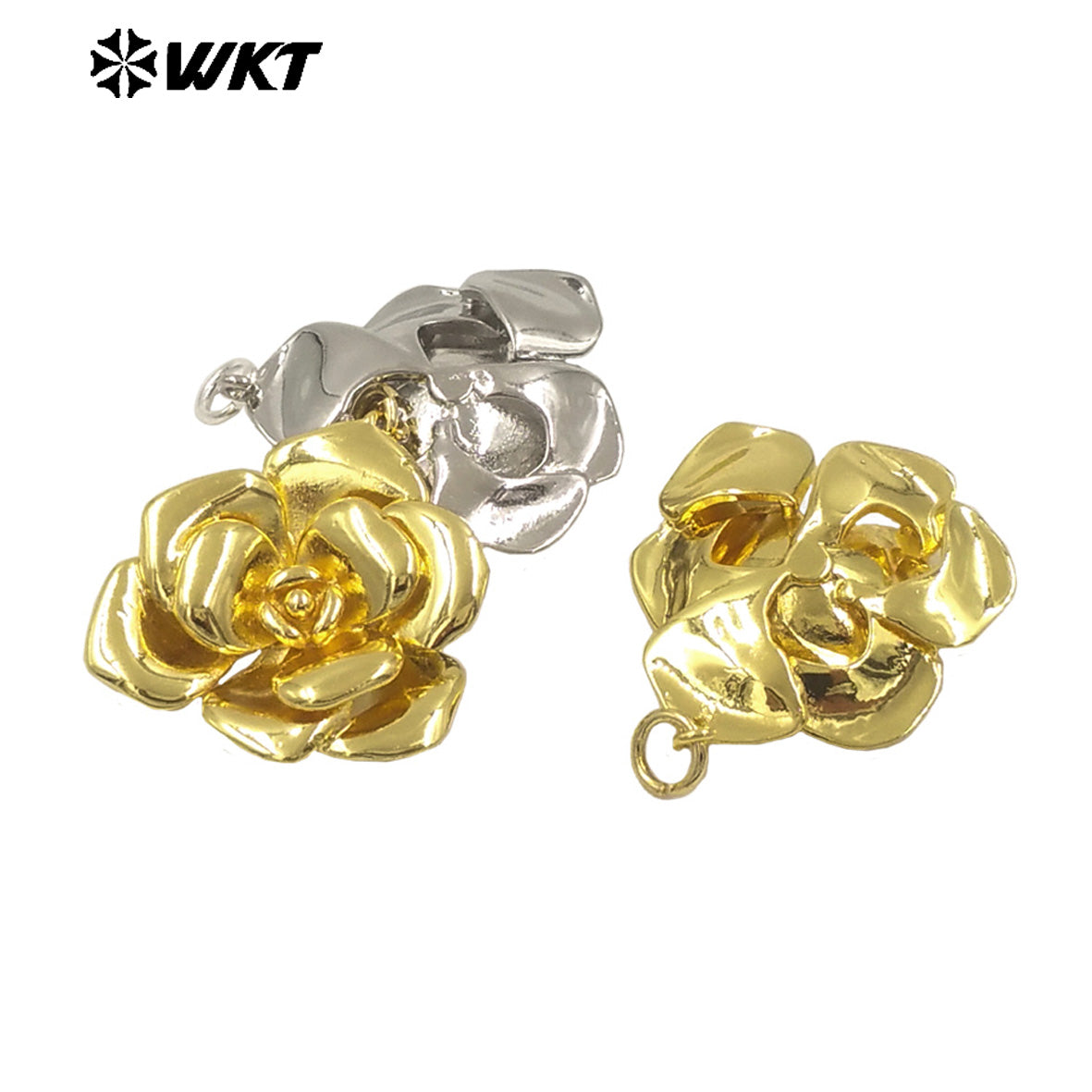 WT-P2000 Elegant and European Style Vividly Rose Flower Charms Jewelry Yellow Brass Handmade Pendant for Necklace