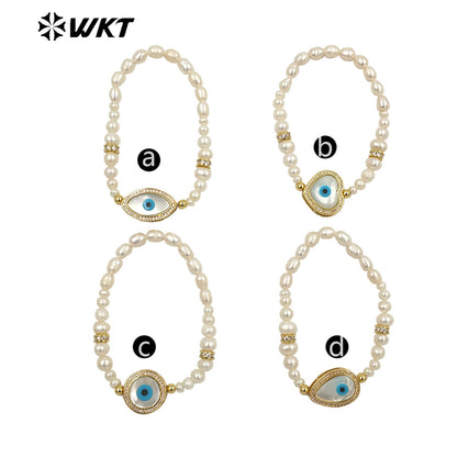 WT-MPB048 Delicate Pearl Bracelet Shell Diamond Eyes Decoration Various Shapes Pendants Bracelet
