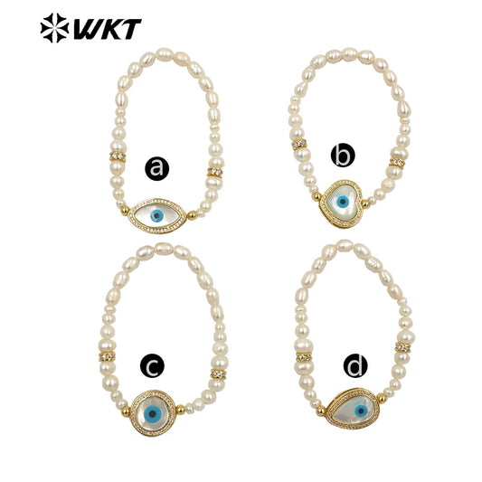 WT-MPB048 Delicate Pearl Bracelet Shell Diamond Eyes Decoration Various Shapes Pendants Bracelet