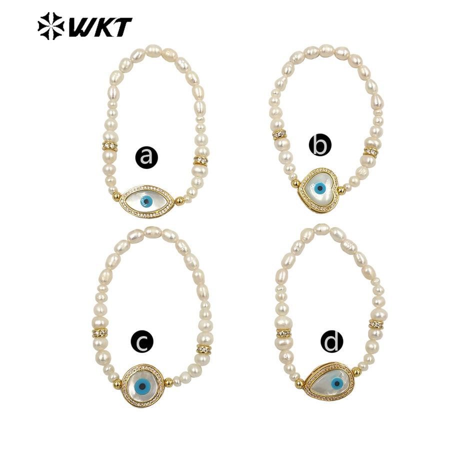 WT-MPB048 Delicate Pearl Bracelet Shell Diamond Eyes Decoration Various Shapes Pendants Bracelet