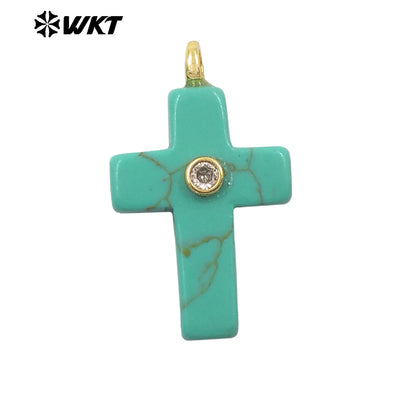 WT-P2110 High Quality Natural Gemstones Setting In Zircon Cross Shape Charms Pendants For Women Handmade Earrings Design