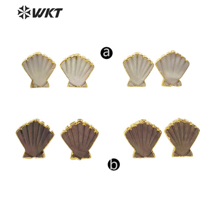 WT-E603 New Exclusive Design Fashion Gold Trim Sector Shell Studs Boho Style Charm Jewelry Natural Shell Studs