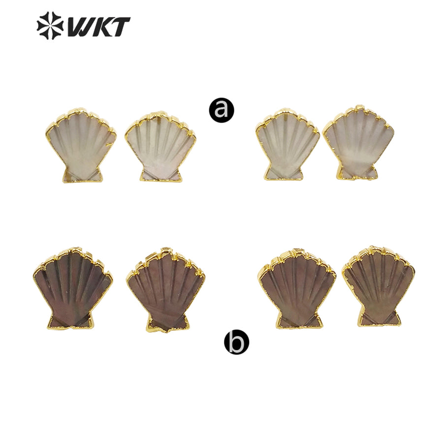 WT-E603 New Exclusive Design Fashion Gold Trim Sector Shell Studs Boho Style Charm Jewelry Natural Shell Studs