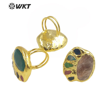 WT-R472 New Design Colorful Gemstone Ring With Pearl Charms Women Fashion Gold Plated Peacock Stone Ring Boho Charming Ring