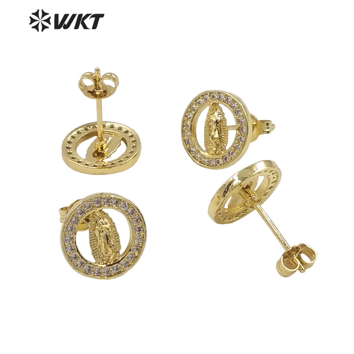 WT-ME103 Wholesale Newest Vintage Style Cubic Zircon Fashion Light Luxury Round Shaped Micro Paved Earrings Studs