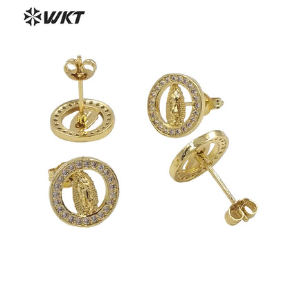 WT-ME103 Wholesale Newest Vintage Style Cubic Zircon Fashion Light Luxury Round Shaped Micro Paved Earrings Studs