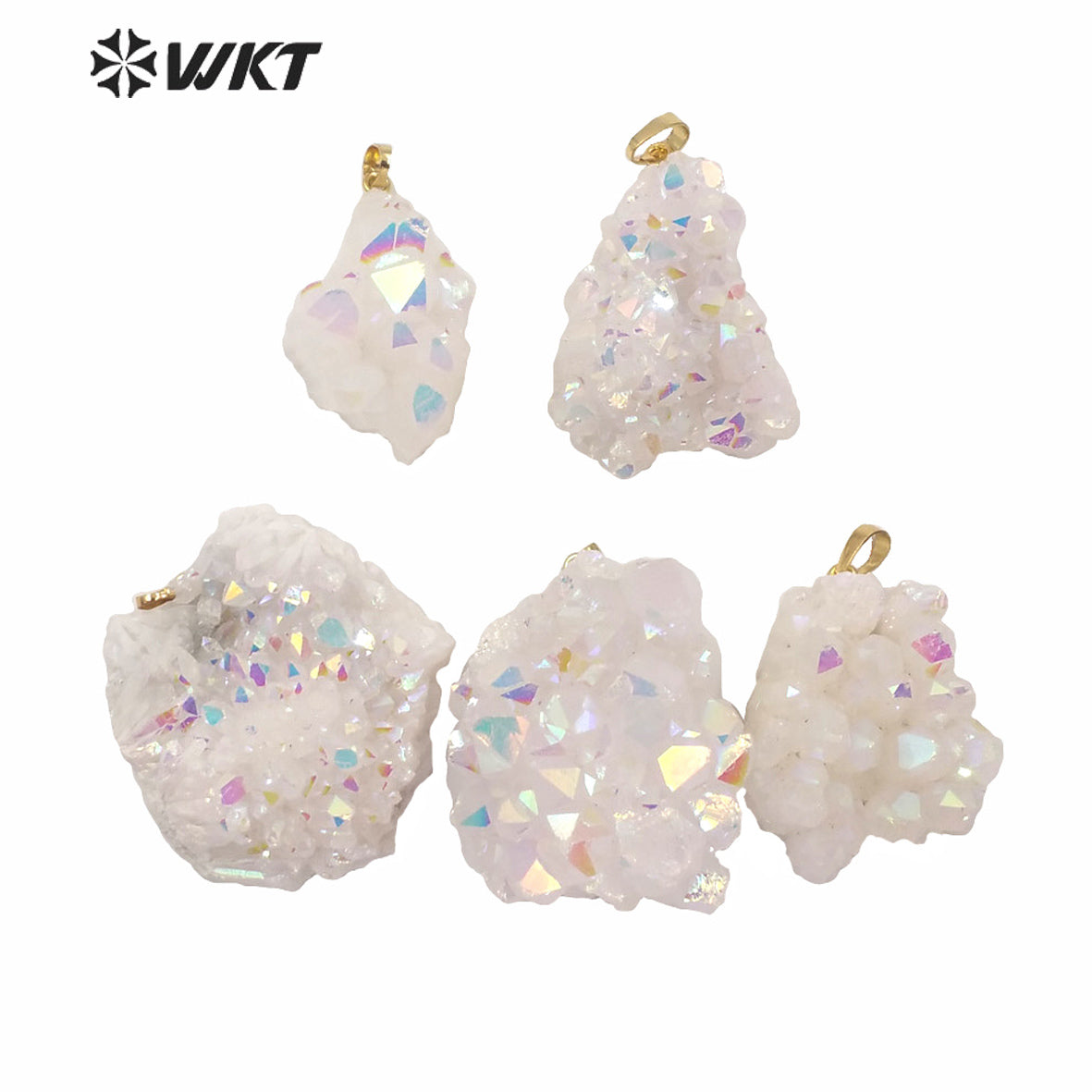 WT-P1561 Amazing rainbow Natural Aura Cluster Quartz Pendant One Single Hoop Druzy Cluster Quartz Angel Pendant