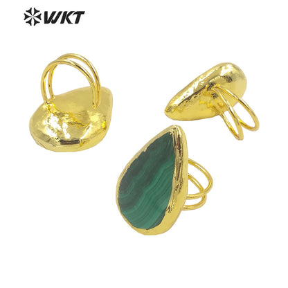 WT-R416 Sophisticated Elegant French Vintage Malachite Rings with 18k Gold Plated Women's Jewelry Rings Natural Stone Rings
