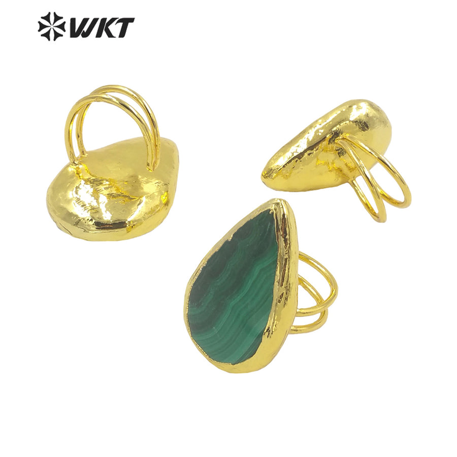 WT-R416 Sophisticated Elegant French Vintage Malachite Rings with 18k Gold Plated Women's Jewelry Rings Natural Stone Rings