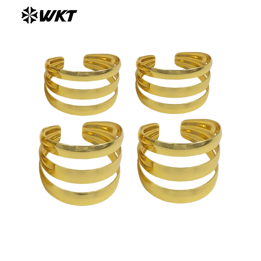 WT-JF357 High Quality 18K Gold Plated Big Bangle Three Layers Design Yellow Brass Resist Tarnishable Ladies Fashion Jewelry