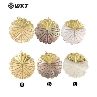 WT-JP300 Hot Selling Niche Design Flower Pendant Horn Shell Shell Textured Exotic Pendant Jewelry Accessories Shell Pendant