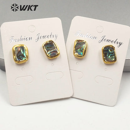 WT-E602 Hot Sale Long Rectangle Abalone Shell Studs Earring Gold Trim Fashion Lady Shell Studs Boho Style Abalone Studs