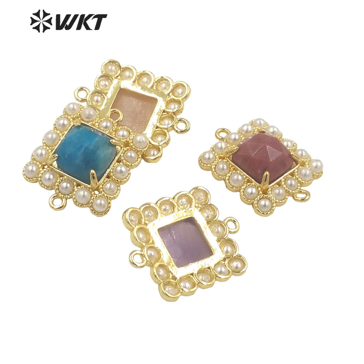 WT-PC004 Wholesale Fashion Gold Double Loops Natural Square Claw Setting Gemstone Connectors for DIY Jewelry Findings