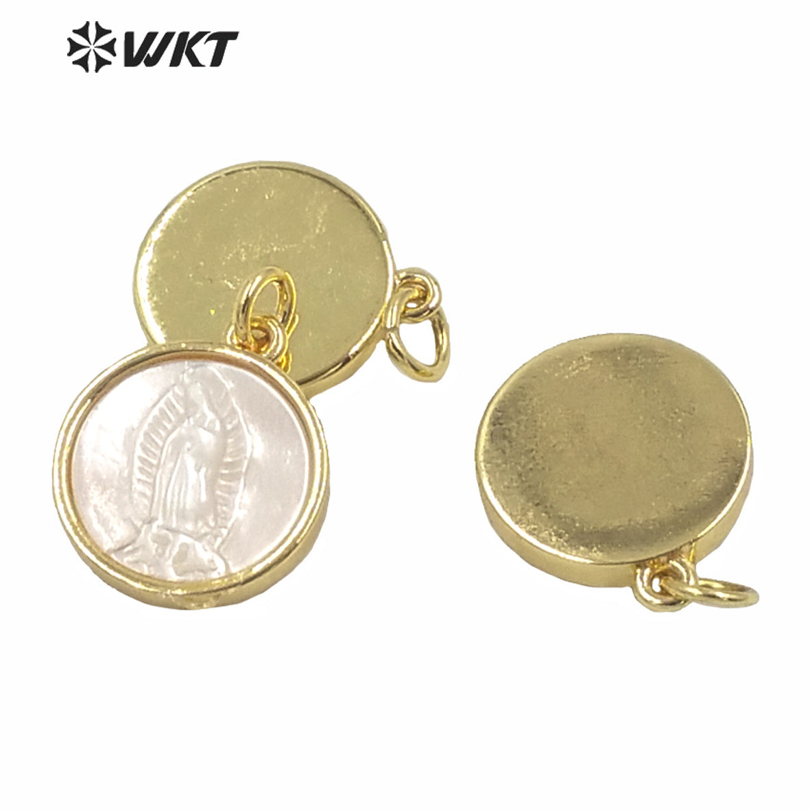 WT-MP171 Small Size Gold Bezel White Virgin Mary Pendant Lady Fashion Gold Shell 14mm Single Loop Mary Religious Pendant