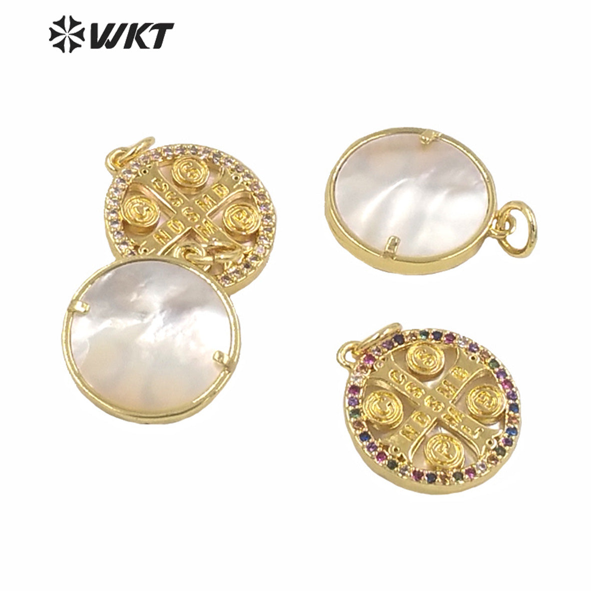 WT-MP154 New Hot Sales Gold Electroplated Round Tiny Religious Cross Pendant Women Fashion Jewelry Round Jesus Cross Pendants